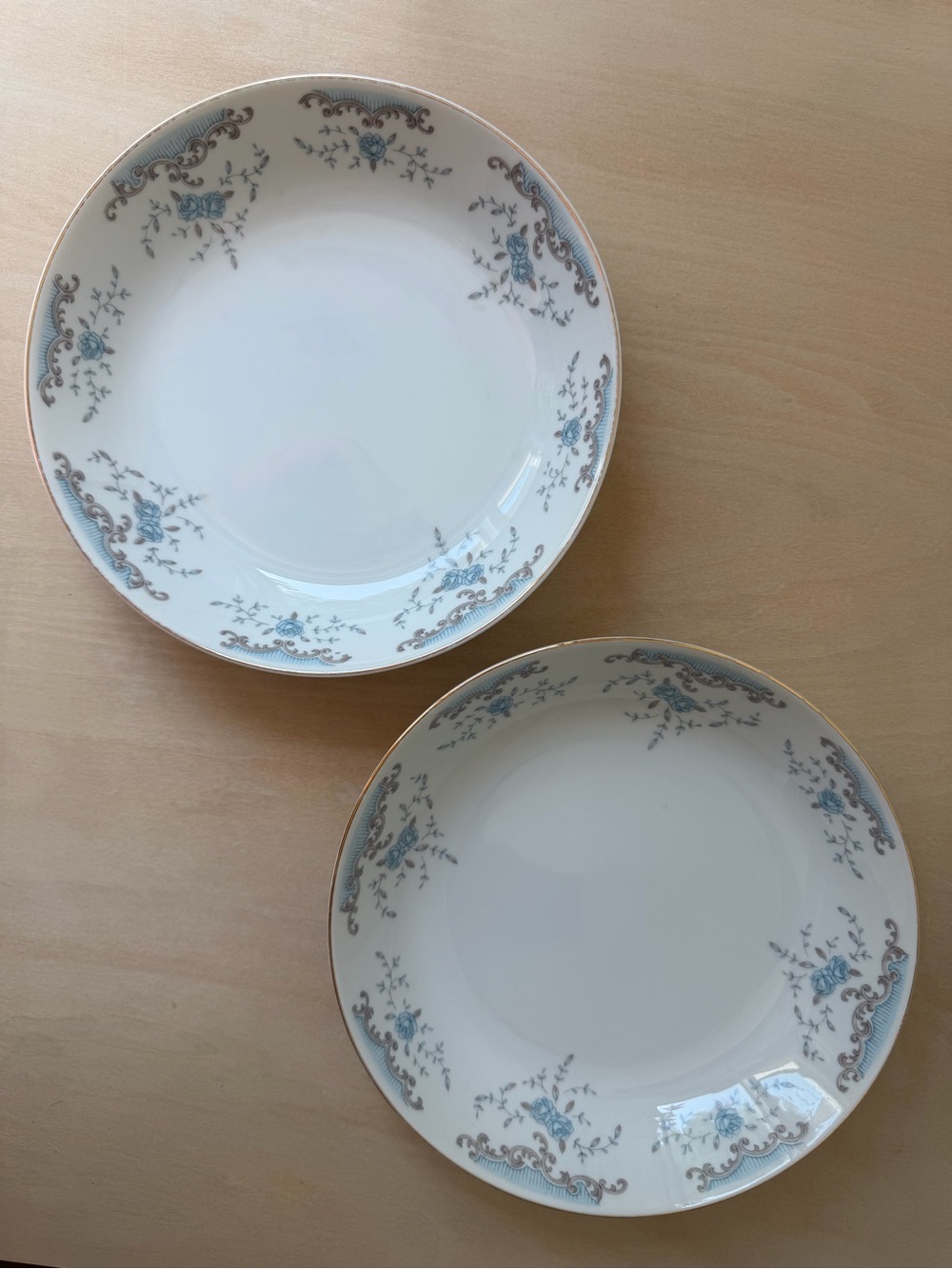 W Dalton Seville Porcelain Dinner Bowls with Blue Floral Trim - Set of 2